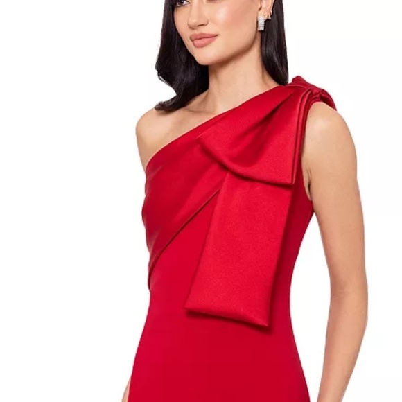 Nwt betsy & Adam Vibrant Red One-Shoulder big bow Gown made in USA size 14 - Picture 4 of 16